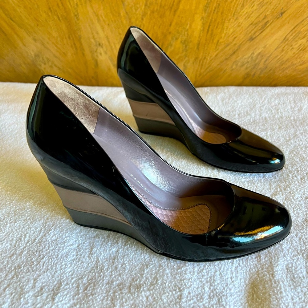 Anya Hindmarch Londo Wedge Shoes Womens Sz 37 Black Leather